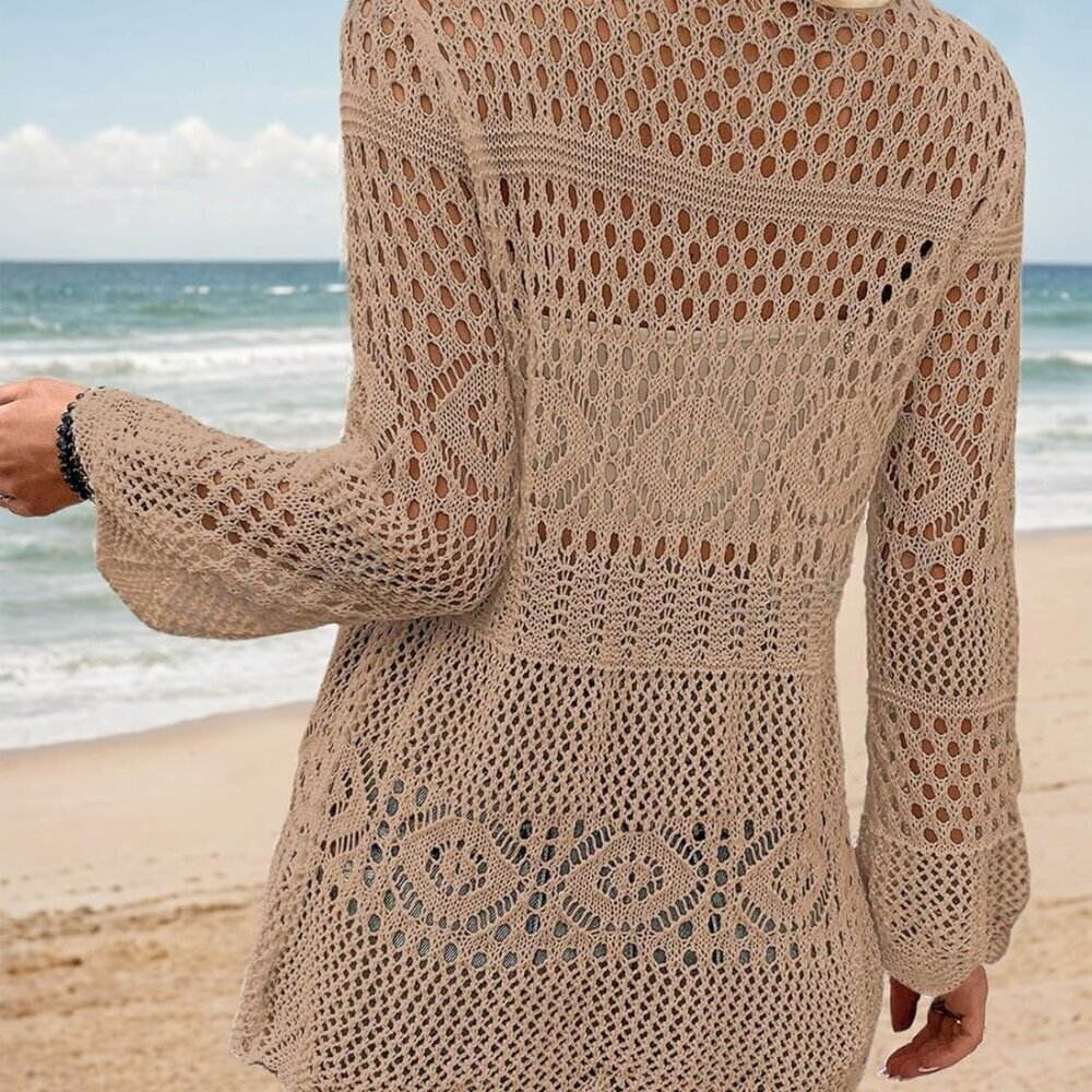 Women’s Crochet Kimono Cover Up Beach Wear Open Front Swim Wrap S-XXL - Picture 5 of 5